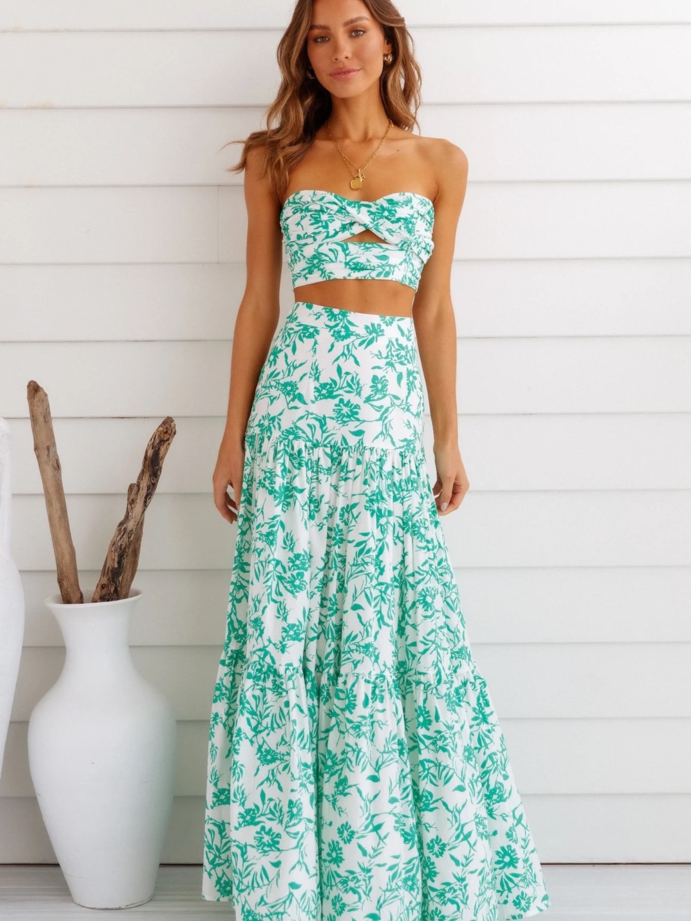 Runaway Green and White Floral Maxi Skirt - Picture 2 of 7